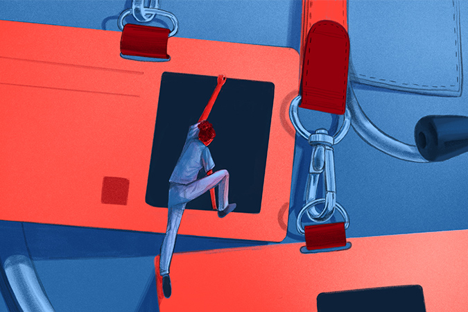 Illustration of health worker climbing to the card membership