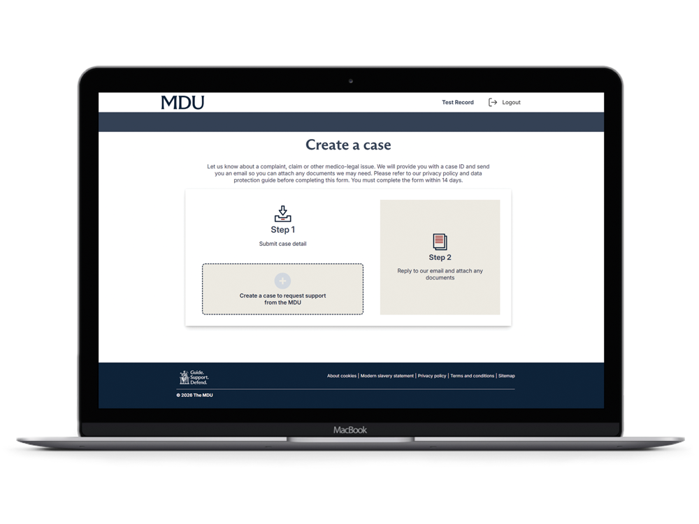 Computer screen with report a case image