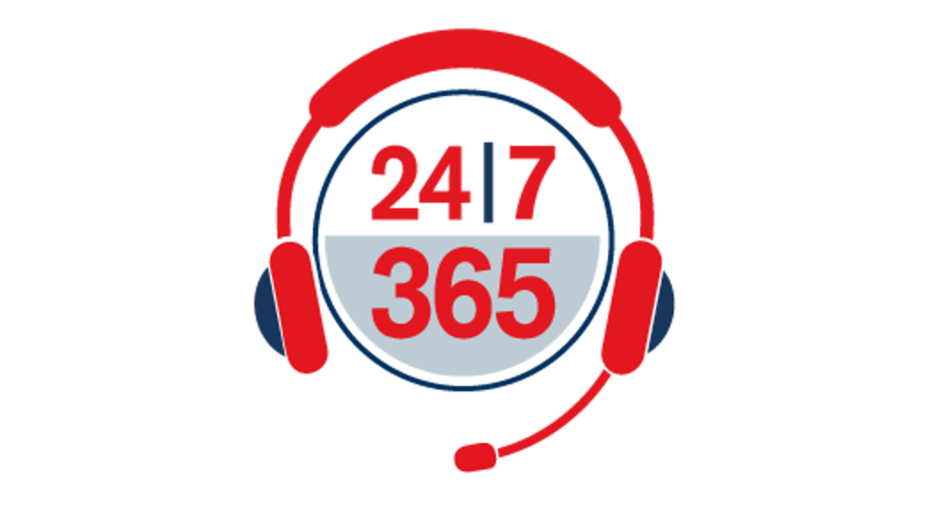 Icon showing a headset with a circle in the middle with the words 24/7 365