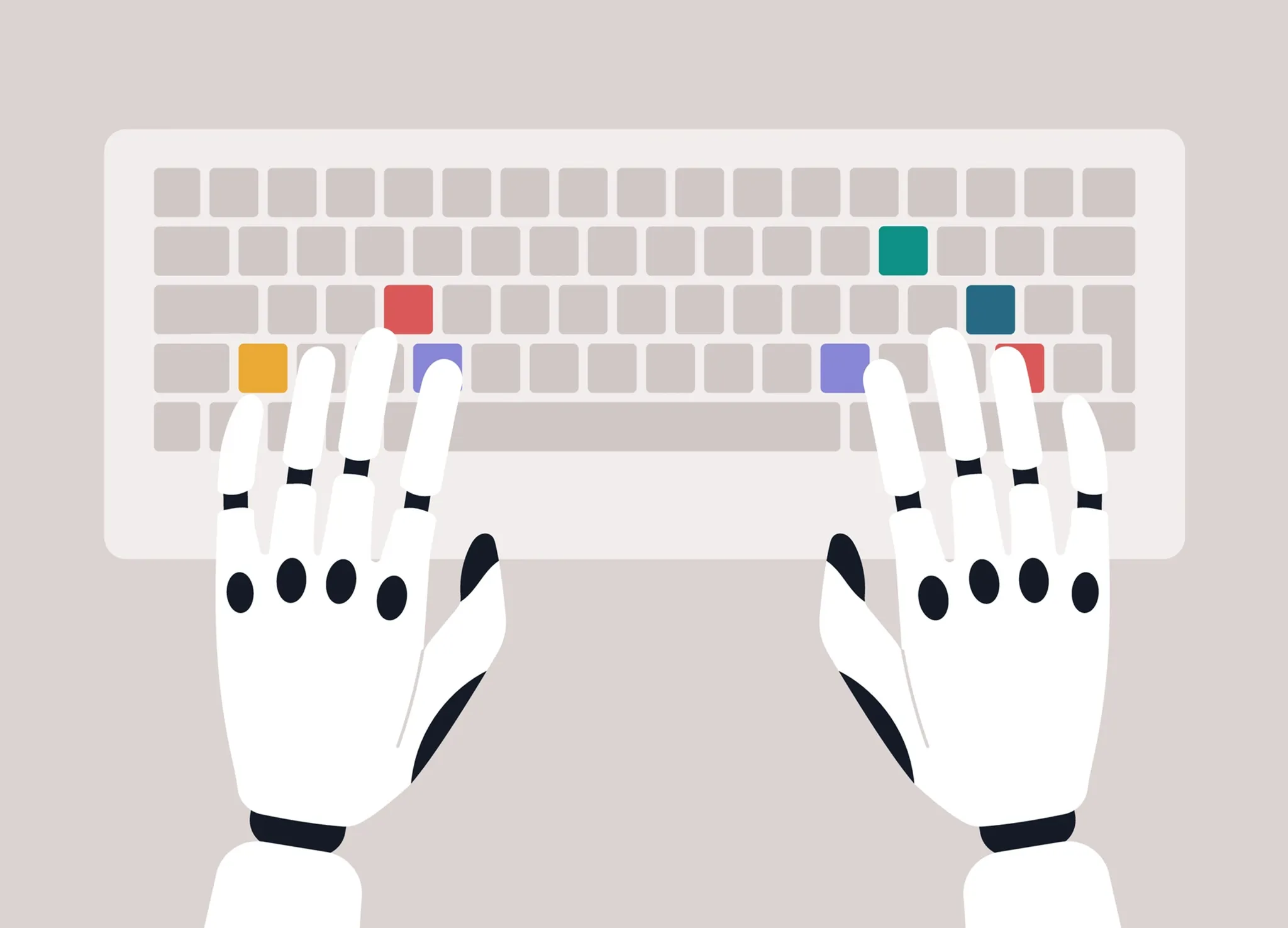 Illustration of robot hands typing on keyboard