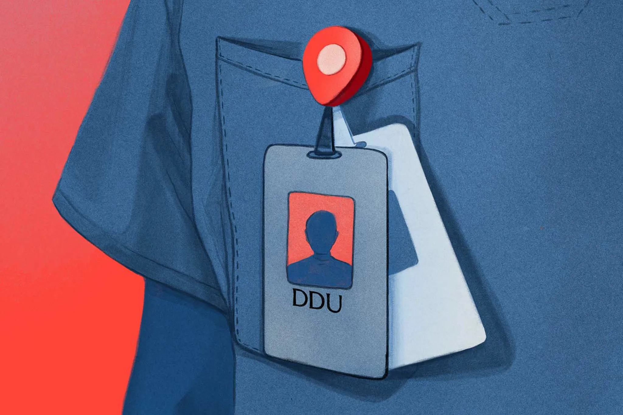 DDU card membership clipped in the shirt